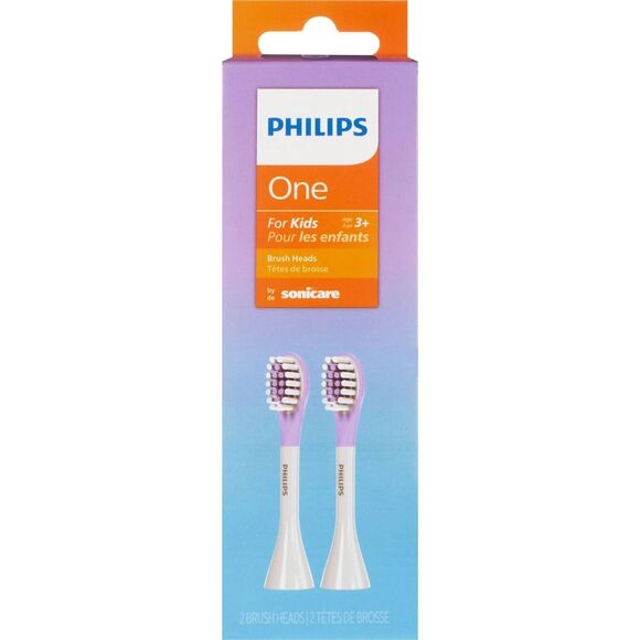 Philips One For Kids 3+ by Sonicare (2) Replacement Brush Heads Purple BH1022/30 - Picture 1 of 4